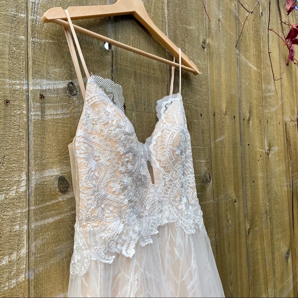 White and Beige Scallop Embroidered Tulle Maxi Dress 🌿 - Picture 7 of 16